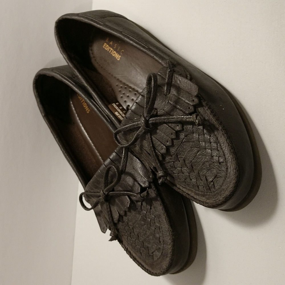 Basic Editions Brown Leather Loafer Shoes 8.5 Wide